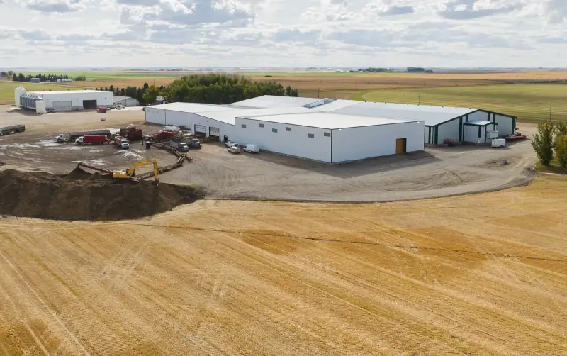Chin Coulee Spud Farm steel facility from the air